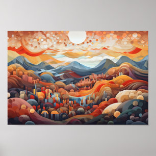 Poster Abstrato Landscape Valley Vs Mountain Illustrator