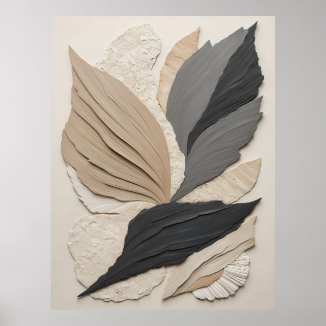 Poster Abstrato Leaf Collage Neutral Tones Boho (Frente)