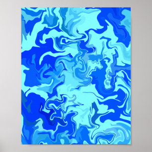 Poster Abstrato Light e Dark Blue Fluid Art