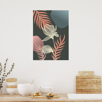 Poster Abstrato Line Art Flower Design - Elegante Mi