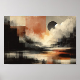 Poster Abstrato lua pelo lago AI Wall Art