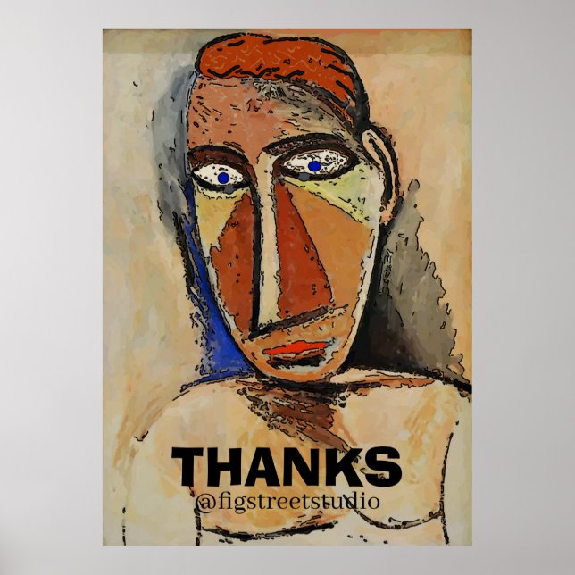 Poster Abstrato Man Face com OBRIGADOS, adicione texto (Frente)