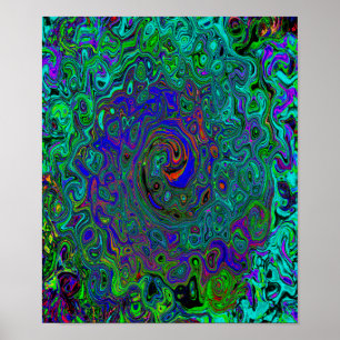 Poster Abstrato Marmoreado Azul e Aquamarino