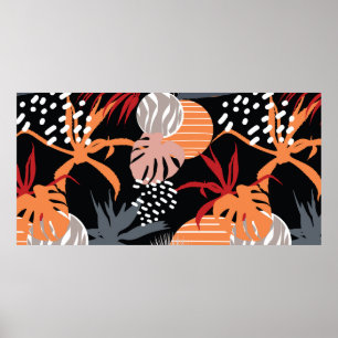 Poster Abstrato (maruca) e folhas tropicais