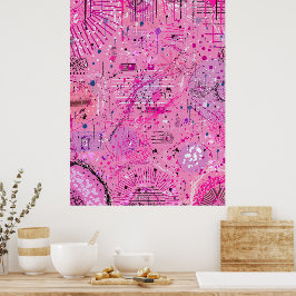 Poster Abstrato Maximalista Rosa: Sundae de Framboesa