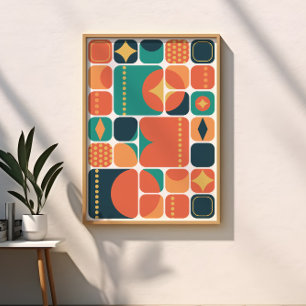 Póster Abstrato Meados do Século Atômico Carvão, Turquesa