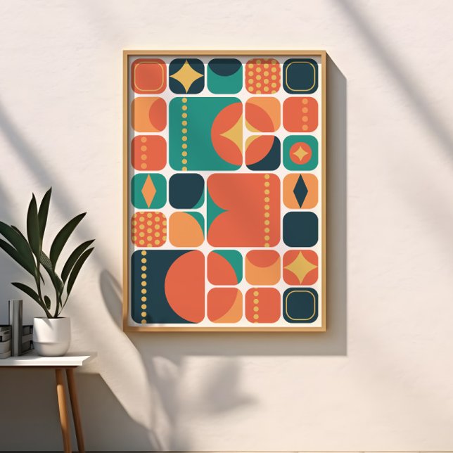 Póster Abstrato Meados do Século Atômico Carvão, Turquesa (Criador carregado)