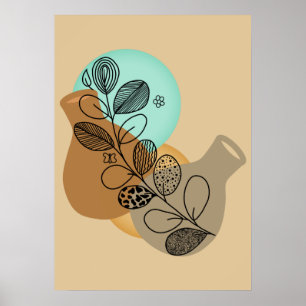 Poster Abstrato MINIMALISTA BOHEMIANO COM FOLHA PRETA