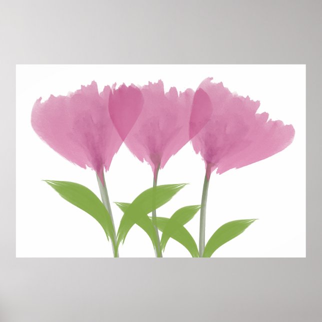 Póster Abstrato Minimalístico Buquê de Peony de Aquarela (Frente)