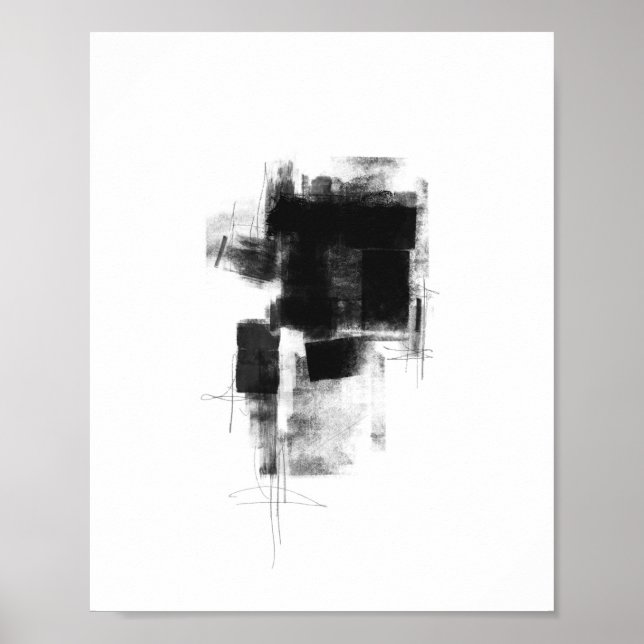 Poster Abstrato mínimo preto e branco Art n.o 111 (Frente)
