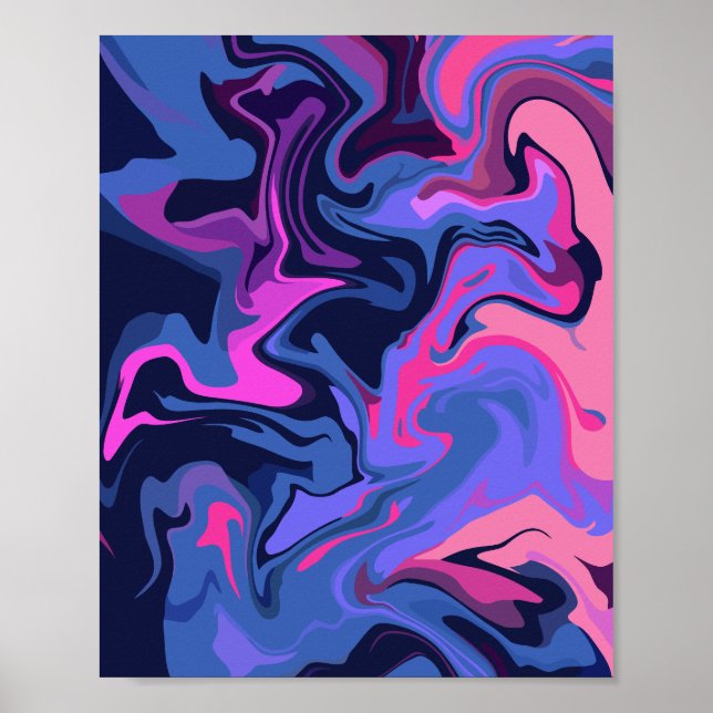 Poster Abstrato místico em tons de azul e rosa (Frente)