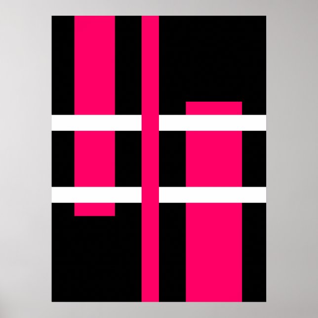 Poster Abstrato Moderna Linhas de Arte Cor-de-Rosa Preto (Frente)