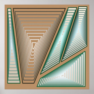 Póster Abstrato moderno - 3 pirâmides, Taupe e prata de 