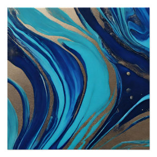 Póster Abstrato moderno - Azul de Arte e Dourado-