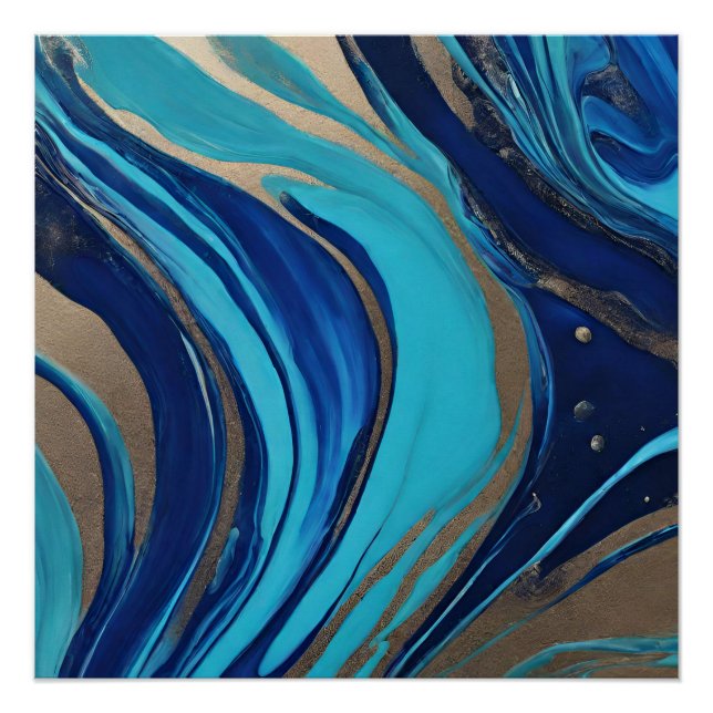 Póster Abstrato moderno - Azul de Arte e Dourado- (Frente)