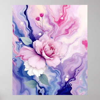 Poster Abstrato Moderno Colorida Art.Dreamy Rosa no Marbl