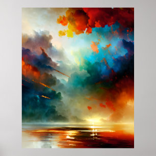 Poster Abstrato moderno de lindas cores cor azul teal 1
