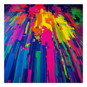 Póster Abstrato Moderno Dinâmico de Explosão de Cores Neg