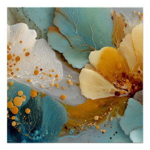 Póster Abstrato Moderno Fluido com Bolhas e Veias em Verd