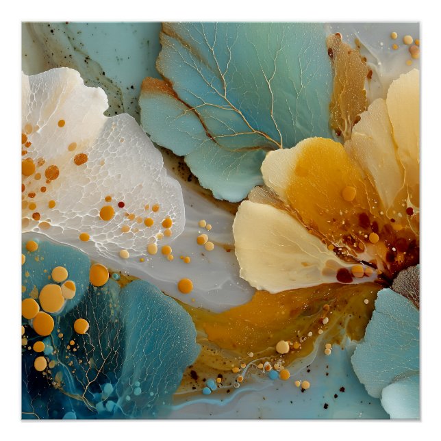 Póster Abstrato Moderno Fluido com Bolhas e Veias em Verd (Frente)