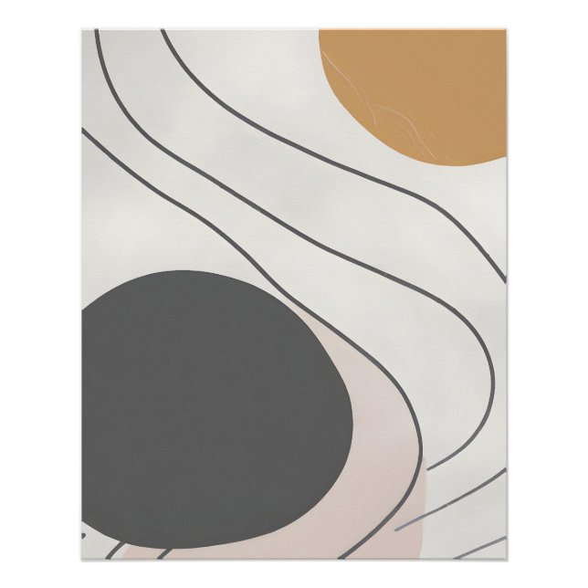 Póster Abstrato Moderno Neutro com Linhas Fluídas (Frente)
