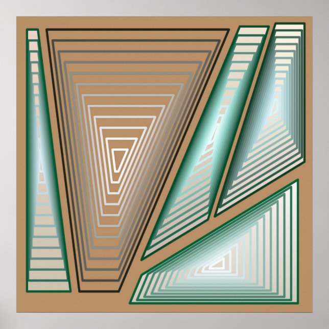 Póster Abstrato moderno - Pirâmides 3 d, Taupe e Prata (Frente)