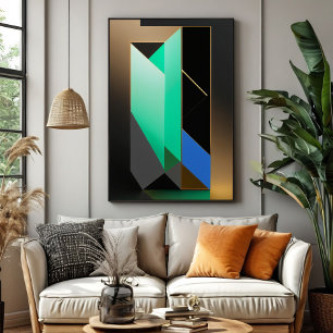 Poster Abstrato Moderno Verde Azul Dourado