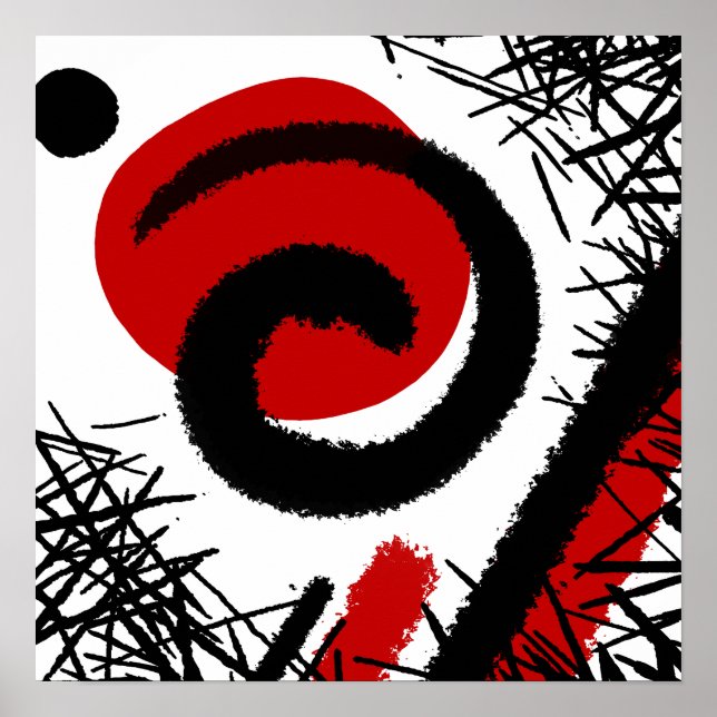 Poster Abstrato Moderno Vermelho e Preto (Frente)