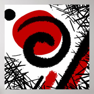 Poster Abstrato moderno vermelho & preto