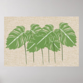 Poster Abstrato Monstera Watercolor em Canvas Linen