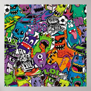 Poster Abstrato monstros histórias em quadrinhos sem cost