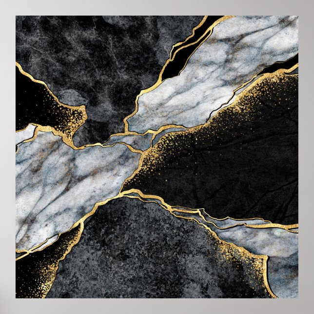 Poster abstrato, mosaico de mármore preto e branco (Frente)