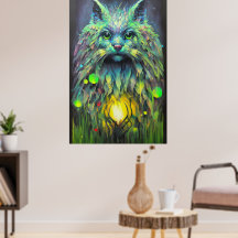 Abstrato Mystical Cat Fantasy Art