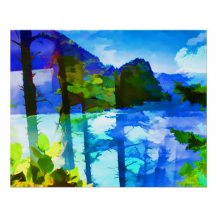 Póster Abstrato Oceano e Montanhas Poster brilhante