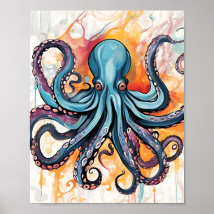 Poster Abstrato Octopus Colorido