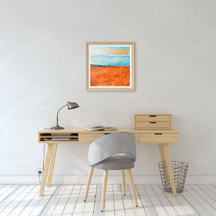 Poster Abstrato Orange Blue Beach Painting