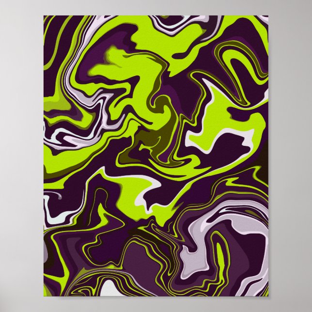 Poster Abstrato oscila em Verde limão, castanho e branco (Frente)