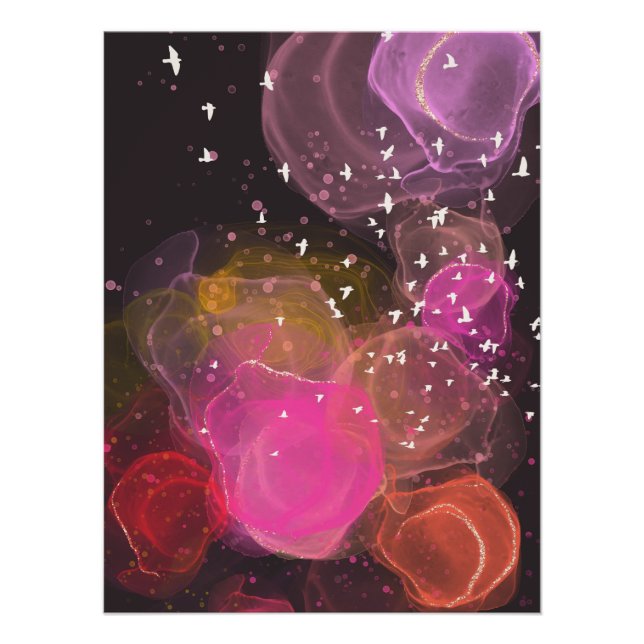 Póster Abstrato, padrão colorido de aves, poster (Frente)