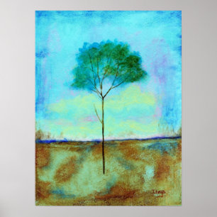 Póster Abstrato Paisagem Arte Solitária Pintura em Árvo