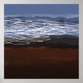 Poster Abstrato Paisagem Castanha Azul Arte Moderna