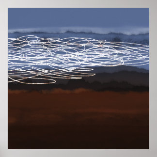 Poster Abstrato Paisagem Castanha Azul Arte Moderna