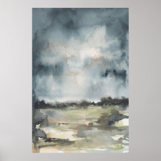 Poster Abstrato Paisagem Neutra Escura Aquarela