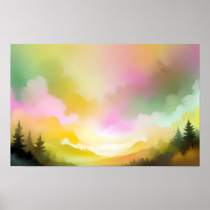 Poster Abstrato Paisagem Panorâmica Natureza Arte de Fund