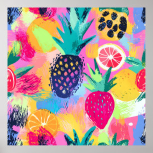 Poster Abstrato Paradise Tropical Fruta Fiesta