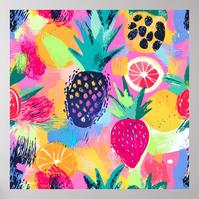 Poster Abstrato Paradise Tropical Fruta Fiesta (Frente)