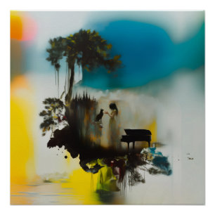 Póster Abstrato Piano Cat Tree Witchy AI Art Semi Gloss