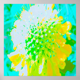 Poster Abstrato Pincushion Fllower em amarelo e verde