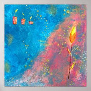 Poster Abstrato pintar velas azuis do mar cores vivas