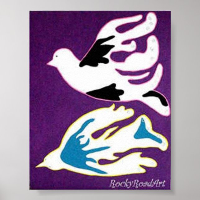 Póster Abstrato Pop de Arte Dois Doves (Frente)