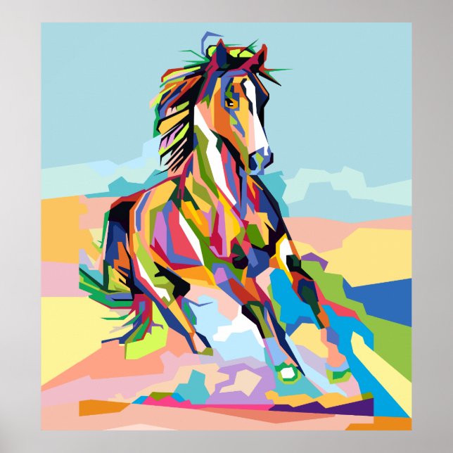 Poster Abstrato Popart Horse no WPAP (Frente)
